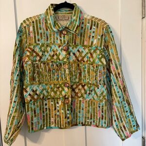 Green Multi Art-to-Wear Ribbon Lattice Braided Jacket PL‎ Maximalist Art